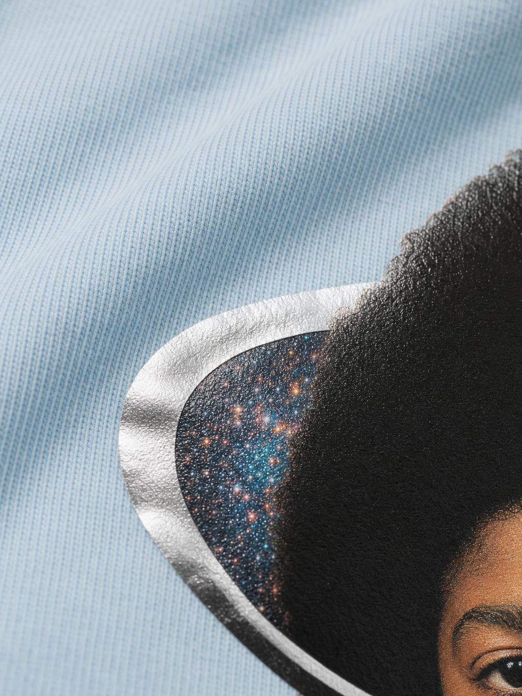 MJ- Lets escape To Chicago T-shirt(Light Blue) – close-up detail